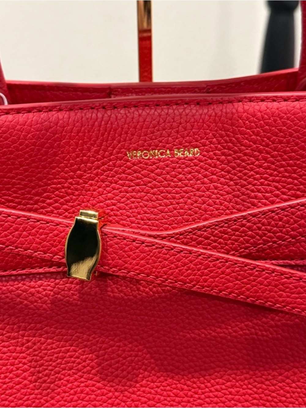 Veronica Beard Red Pebbled Leather Satchel with Top Handles - Picture 4 of 4